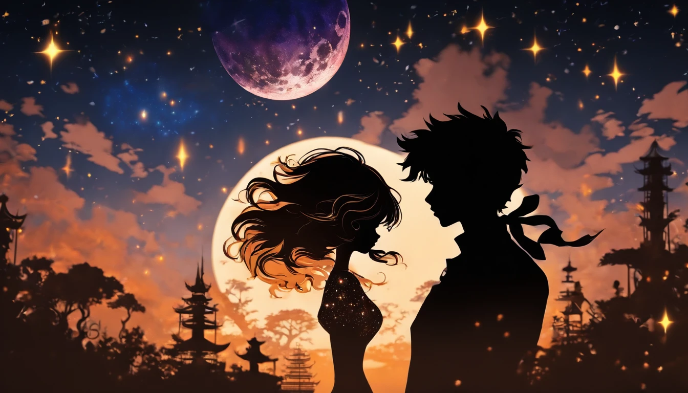 (Silhouette Art,cutouts:1.6)
(((Paper cutting art,A world where only black exists:1.3)

(Cowboy Shot),1 girl,Solo,
(Girl in dress,profile:1.2),white, Clear and beautiful face,Countless meteors、The Moon Behind、

Romper
(Dark Moon)
Textured glass background,Tarot card atmosphere、Atmosphere of the Galaxy Express