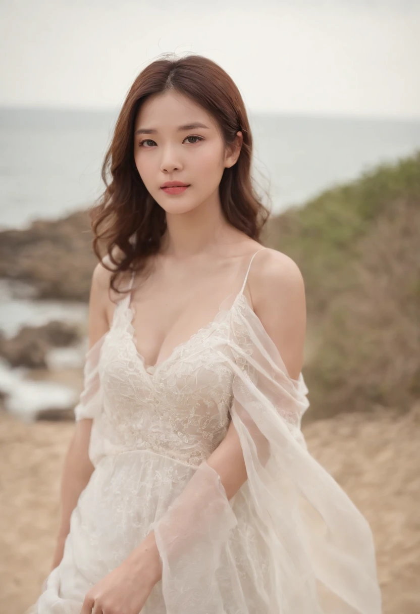 Best quality at best,Original,tmasterpiece,超高分辨率,Sweet girl,Draped with hair,Necklace necklace,camisole,medium boob,beachside,城市,healed