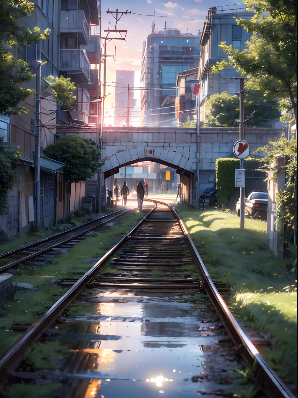 High quality masterpiece, landscape, anime train passing through bodies of water on tracks, bright starry sky. BREAK Romantic train, pixiv, concept art, lofi art style, reflection. by Makoto Shinkai, lofi art, Beautiful anime scene, BREAK Anime landscape, detailed scenery —width 672, in style of Makoto shinkai, style of Makoto shinkai, enhanced details, BREAK,Detailed,Realistic,4k highly detailed digital art,octane render, bioluminescent, BREAK 8K resolution concept art, realism,by Mappa studios,masterpiece,best quality,official art,illustration,ligne claire,(cool_color),perfect composition,absurdres, fantasy,focused,rule of thirds