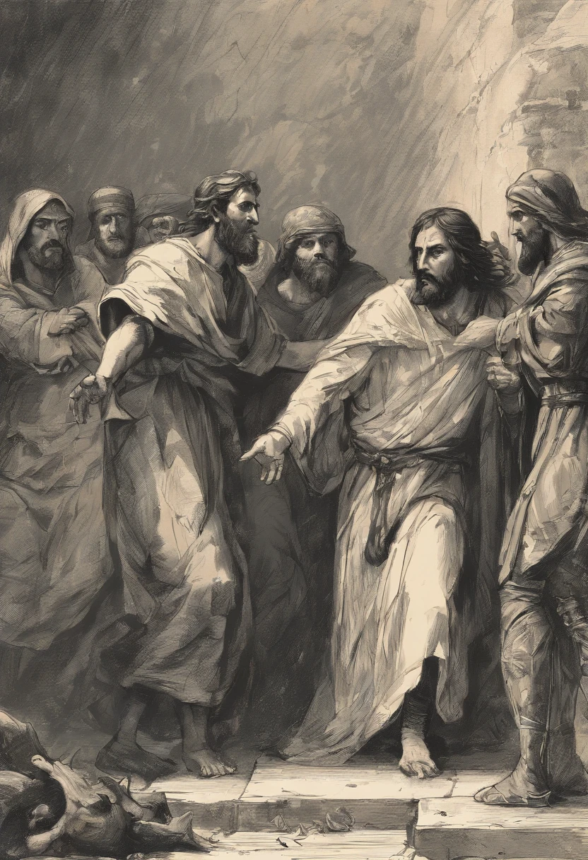 Drawing with perfection Judas betraying Jesus and arguing