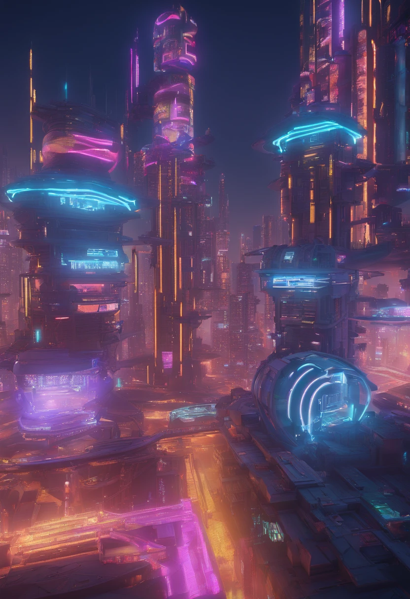 ciudad cyber punk futurista sin personas, octane render 4k,aesthetic cyberpunk