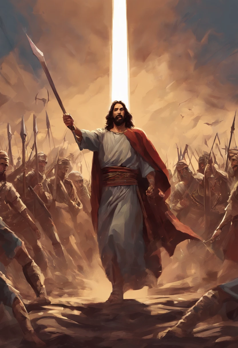 elabore uma imagem de Judas , traindo Jesus cristo e entregando ele aos soldados judeus