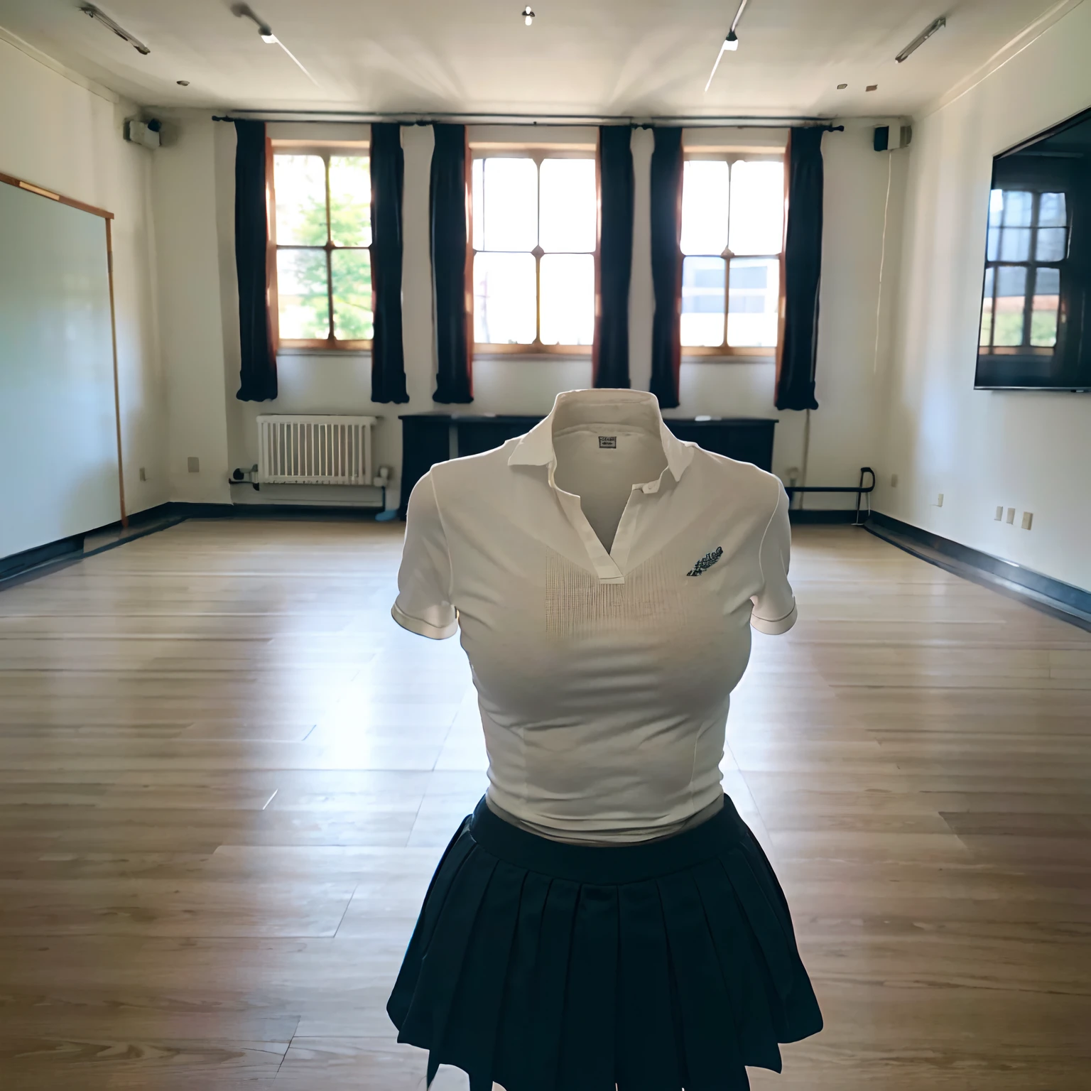 school uniform and leggings, ((invisible, no humans:1.5, headless:1.5, handless, legless)), big breast, (close-up to breast), in classroom, white leggings,
(8k, RAW photo, best quality, masterpiece:1.2), (realistic, photo-realistic:1.37),photon mapping, radiosity, ((Hasselblad photography)),physically-based rendering,