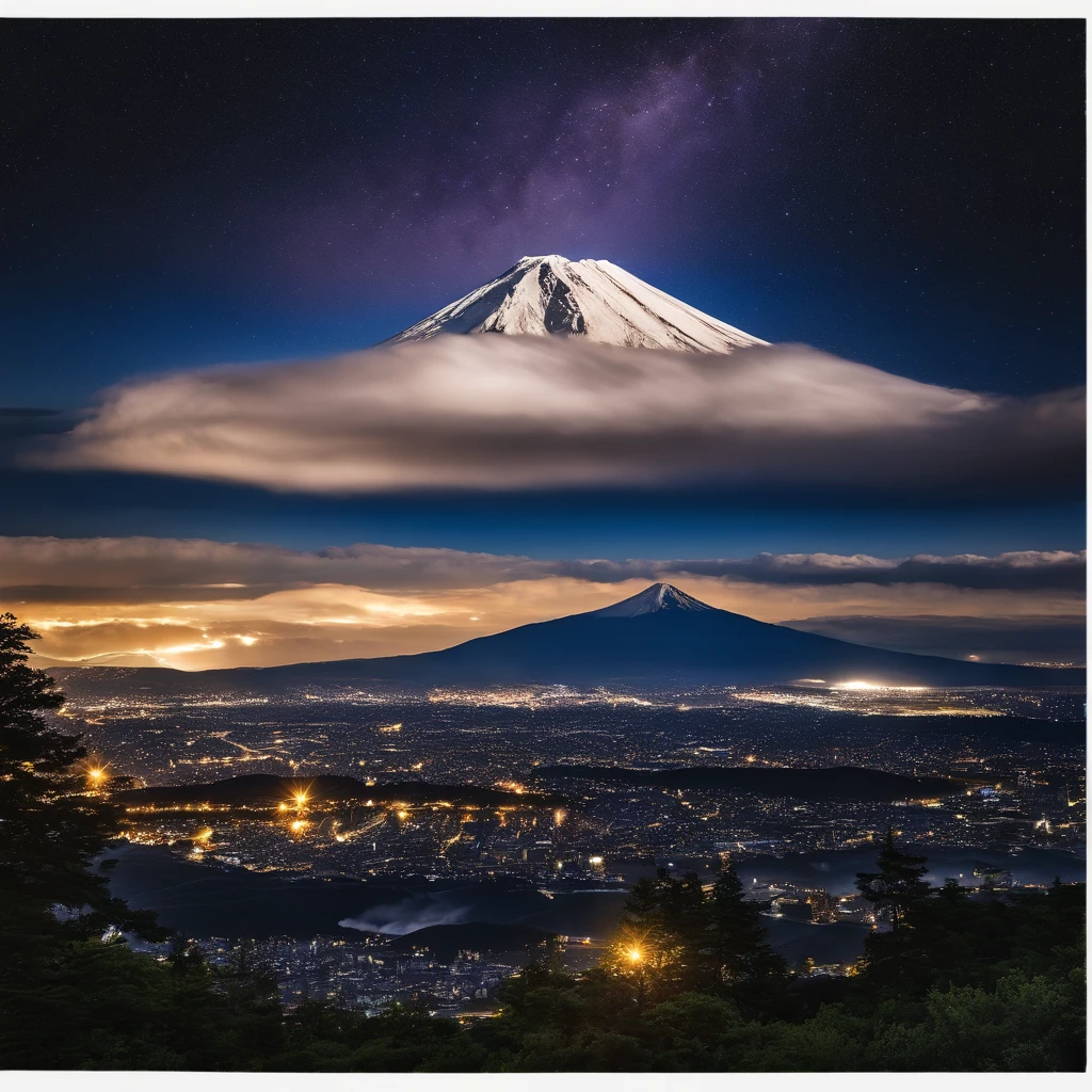 Master Parts、Superior Quality、superior image quality、The 8k quality、Beautiful pictures of the starry sky、magnifica、(Mt fuji:1.25)、dramatic cloud:1.5、lightning bolt:1.9、lightning:1.9