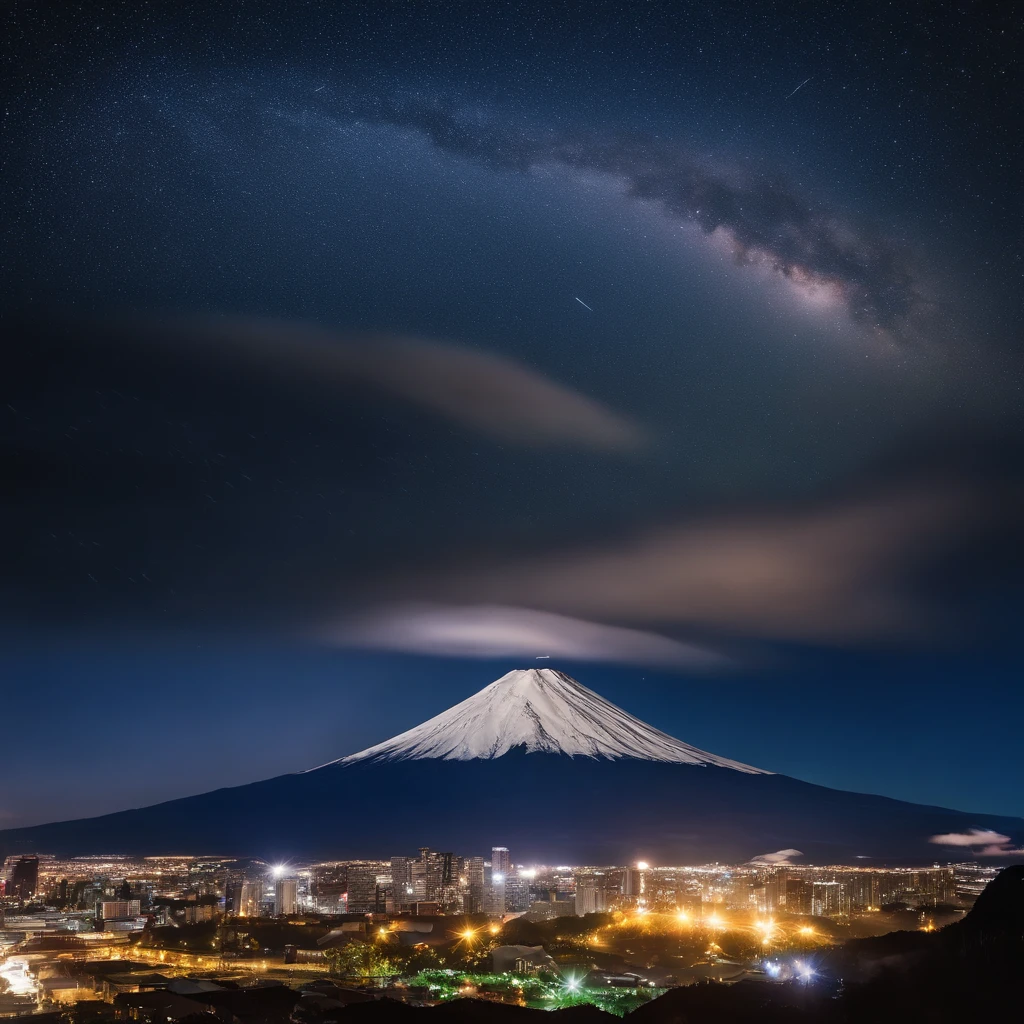 Master Parts、Superior Quality、superior image quality、The 8k quality、Beautiful pictures of the starry sky、magnifica、(Mt fuji:1.25)、dramatic cloud:1.5、Numerous thunderbolts:1.9