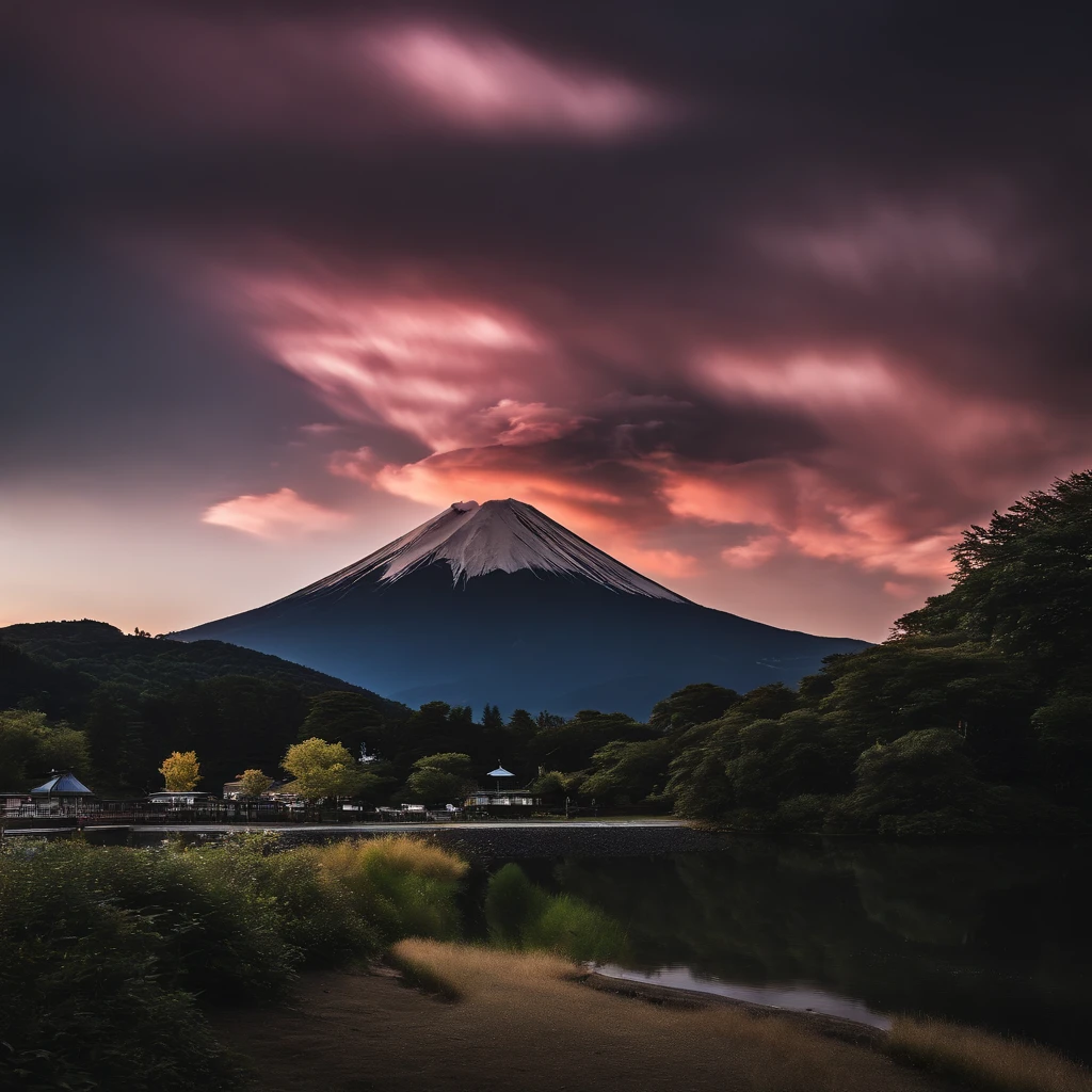 Master Parts、Superior Quality、superior image quality、The 8k quality、Beautiful pictures of the starry sky、magnifica、(Mt fuji:1.25)、dramatic cloud:1.5、Numerous thunderbolts:1.9