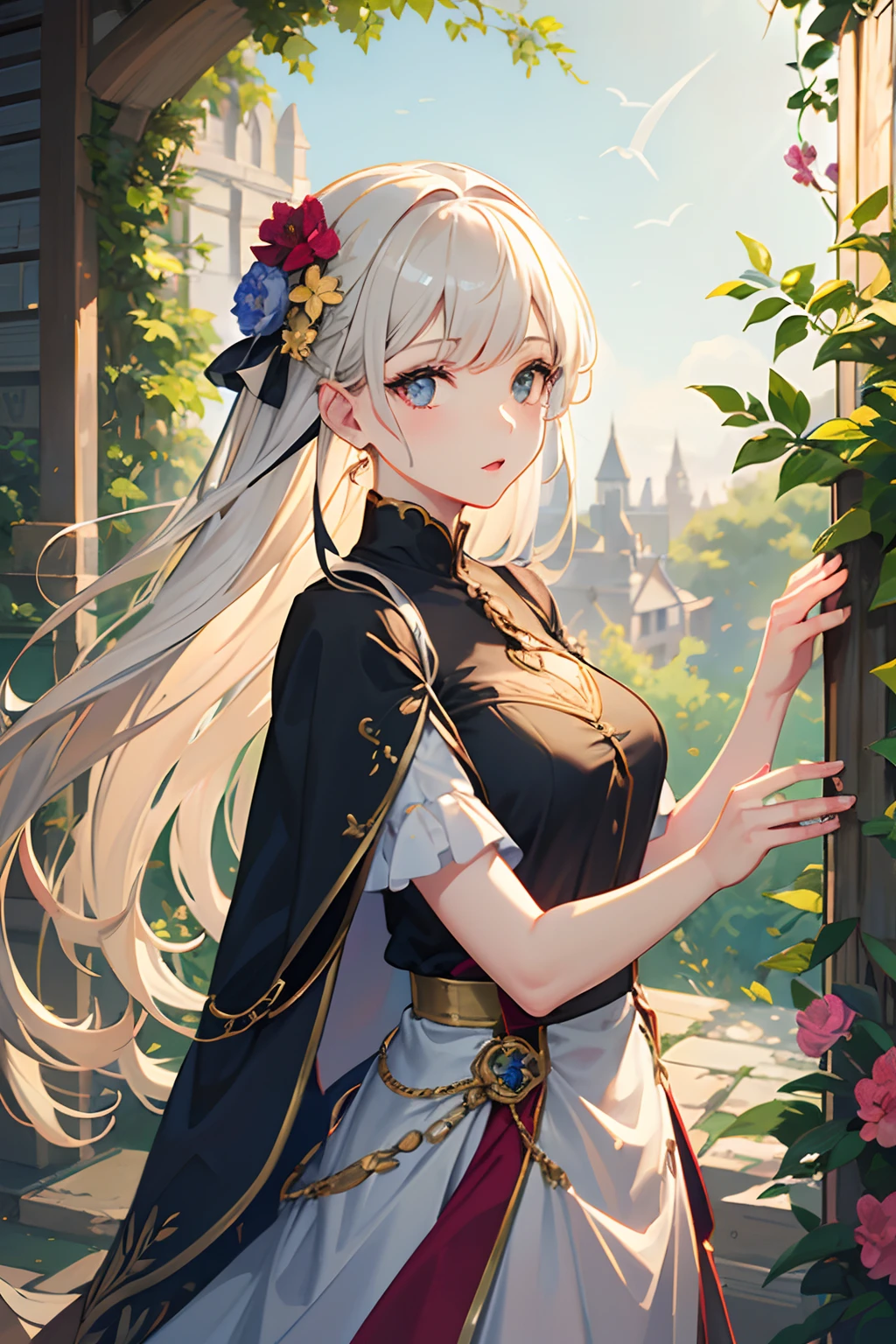 A girl in an anime style, surrounded by vibrant colors and detailed background. The girl has expressive eyes with long eyelashes, detailed lips, and a lively facial expression. She is wearing a cute and stylish outfit that matches the vibrant color scheme of the artwork. The scene is set in a beautiful garden with blooming flowers and lush greenery. The lighting is soft and dreamy, adding a touch of magic to the overall atmosphere. The artwork is created with a combination of digital illustration and painting techniques, resulting in a visually stunning and highly detailed piece. The colors are vivid and vibrant, with a slight emphasis on pastel tones. The artwork has a high-resolution quality, allowing for the finest details to be visible. The style of the artwork is inspired by anime, capturing the energetic and expressive nature of the genre.