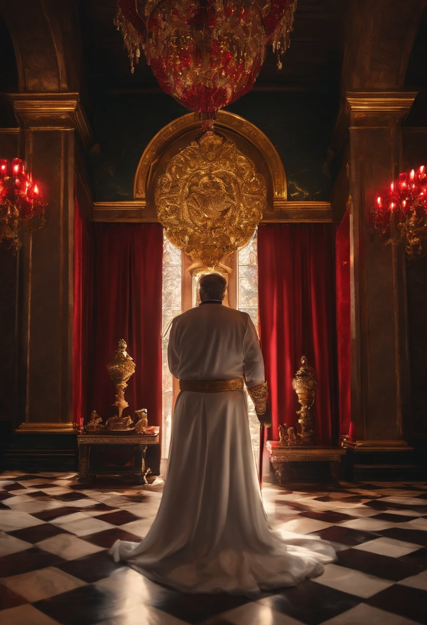 The fat king stood up,Ruby scepter in hand,Behind him stood a guard,Caress the fat king's chest