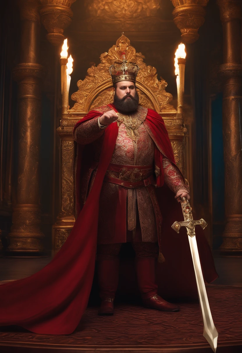 The fat king stood up,Ruby scepter in hand,Behind him stood a guard,Caress the fat king's chest
