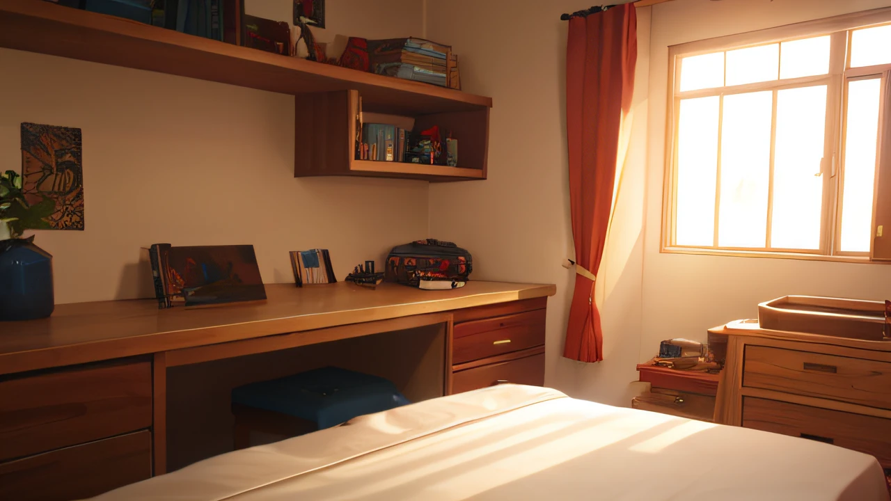 a cool bedroom,midjourney style,high details