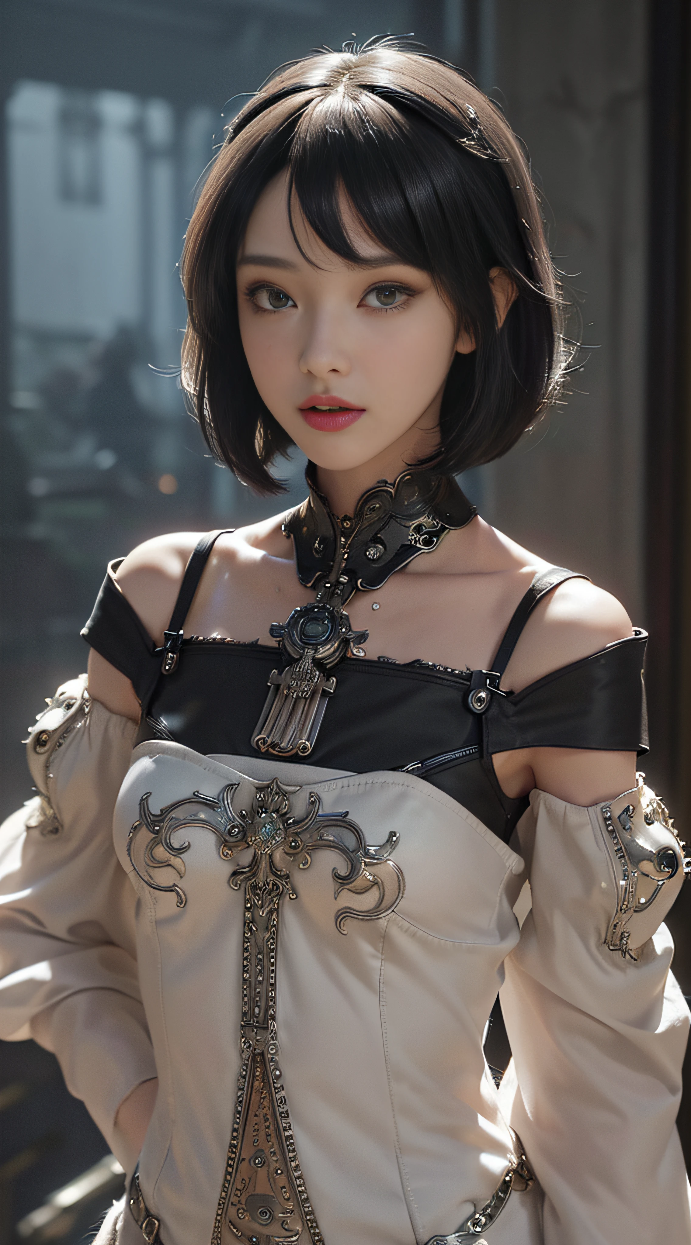 (Best Quality), ((Masterpiece), (Detail: 1.4), 3D, A Beautiful Cyberpunk Woman, HDR (High Dynamic Range), Ray Tracing, NVIDIA RTX, Super-Resolution, Unreal 5, Subsurface Scattering, PBR Textures, Post-Processing, Anisotropic Filtering, Depth of Field, Maximum Sharpness and Clarity, Multi-layer Textures, Albedo and Highlight Maps, Surface Shading, Precise simulation of light-material interactions, perfect proportions, Octane Render, bicolor light, large aperture, low ISO, white balance, rule of thirds, 8K RAW, body facing forward --auto