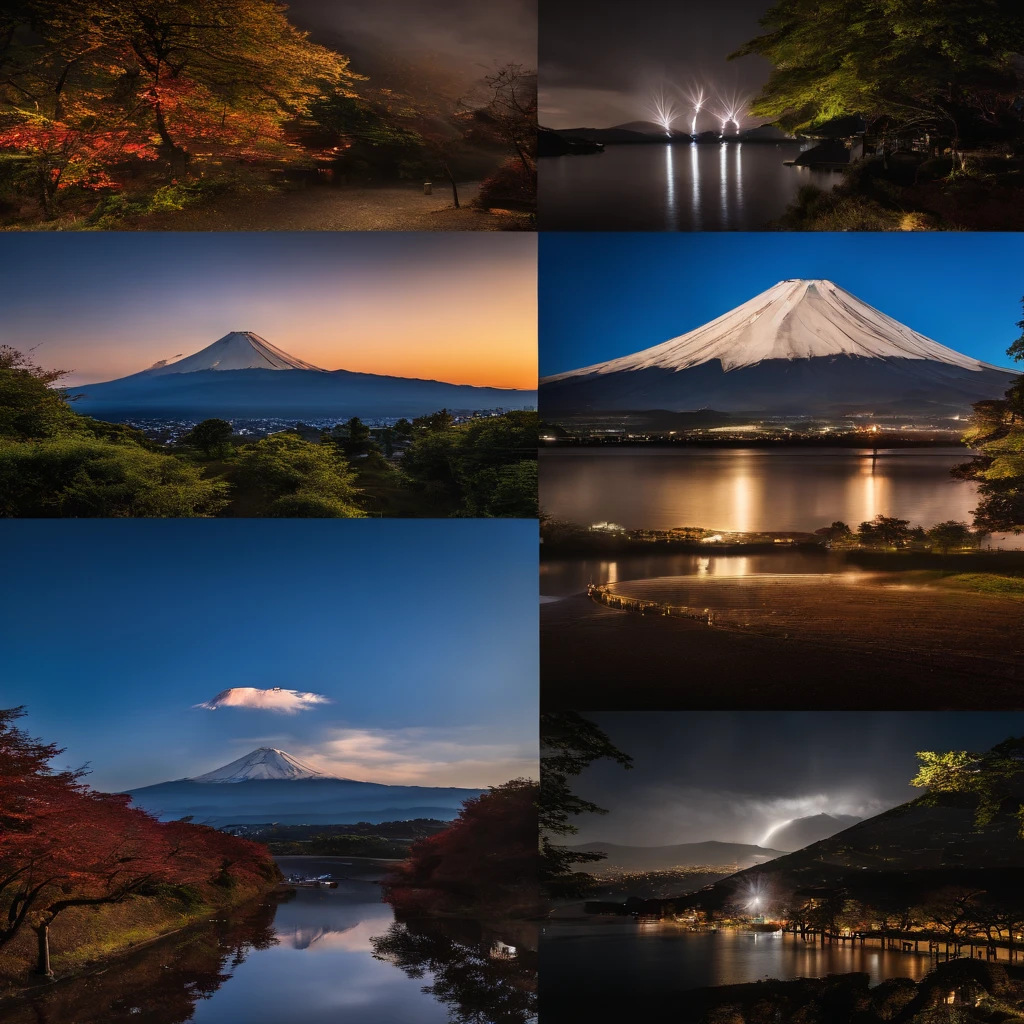 Master Parts、Superior Quality、superior image quality、The 8k quality、Beautiful photos of lightning、magnifica、(Mt fuji:1.25)、Dramatic lightning:1.5、(Mt fuji:1.9)