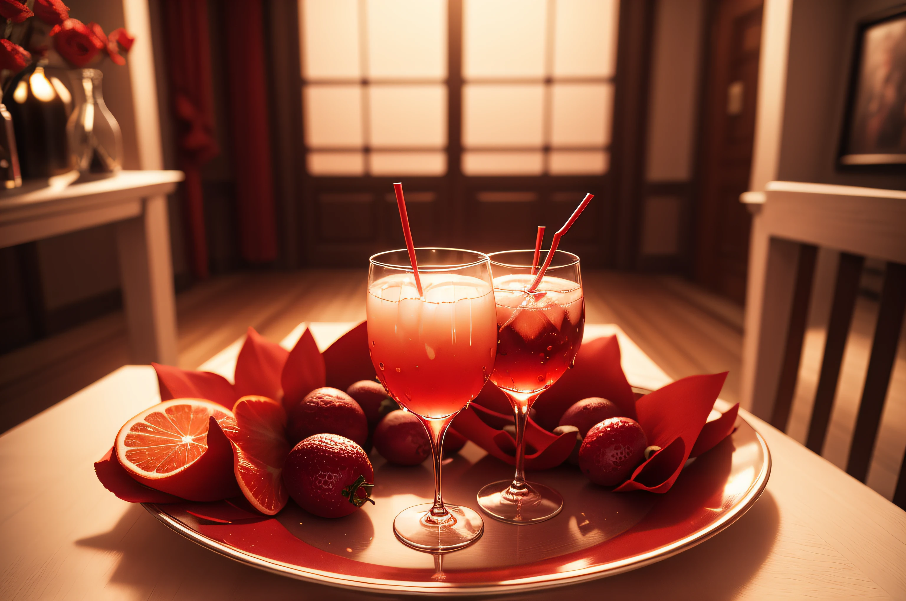 a drink in a martine glass in red colors