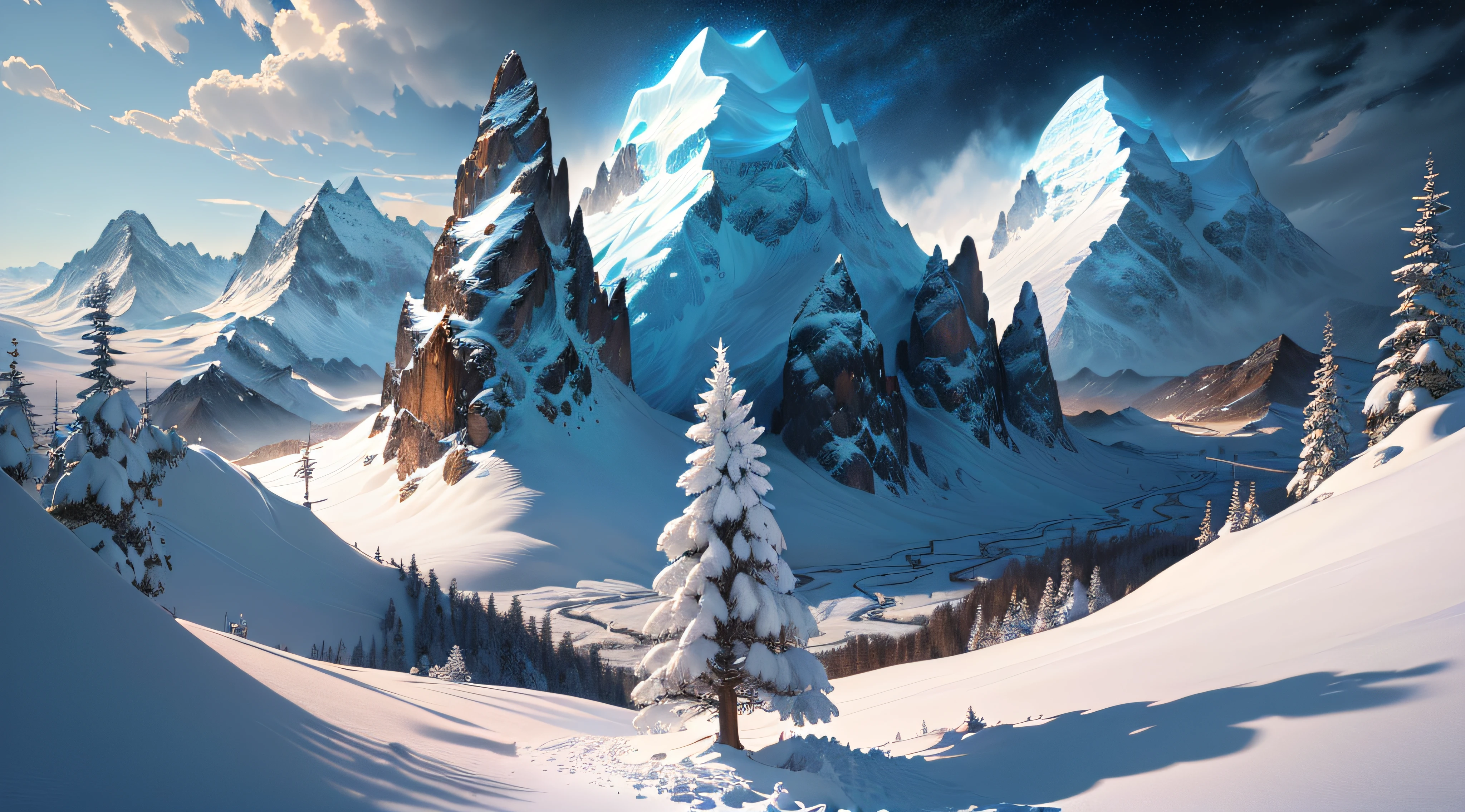Masterpiece, best quality, (extremely detailed CG unified 8k wallpaper), (best quality), (best illustration), (best shadow), snow mountains, wilderness, snowflakes dancing,absurdity, realistic lighting, (abyss), beautiful detail lighting, Peter Mohr Bacher's art,(animated cartoon style:1.2)