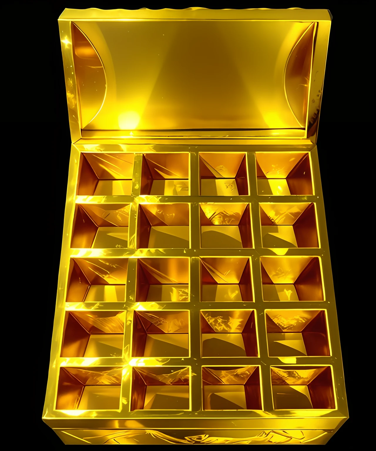 There is a gold box，There are a lot of compartments and a tie, gold, Gold metal, shining gold, chocolate, shining gold, Gold elements, gilded with gold, author：Alexander Kosis, realistic gold, 24k, Golden!!! Color Palette, gold light, author：Alexander Giemsky, gold metals, gold elements, precious metals, golden rays, golden miniatures