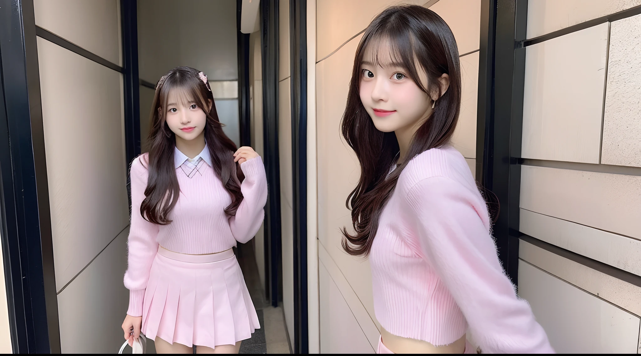 18-year-old high school girl in a pink miniskirt