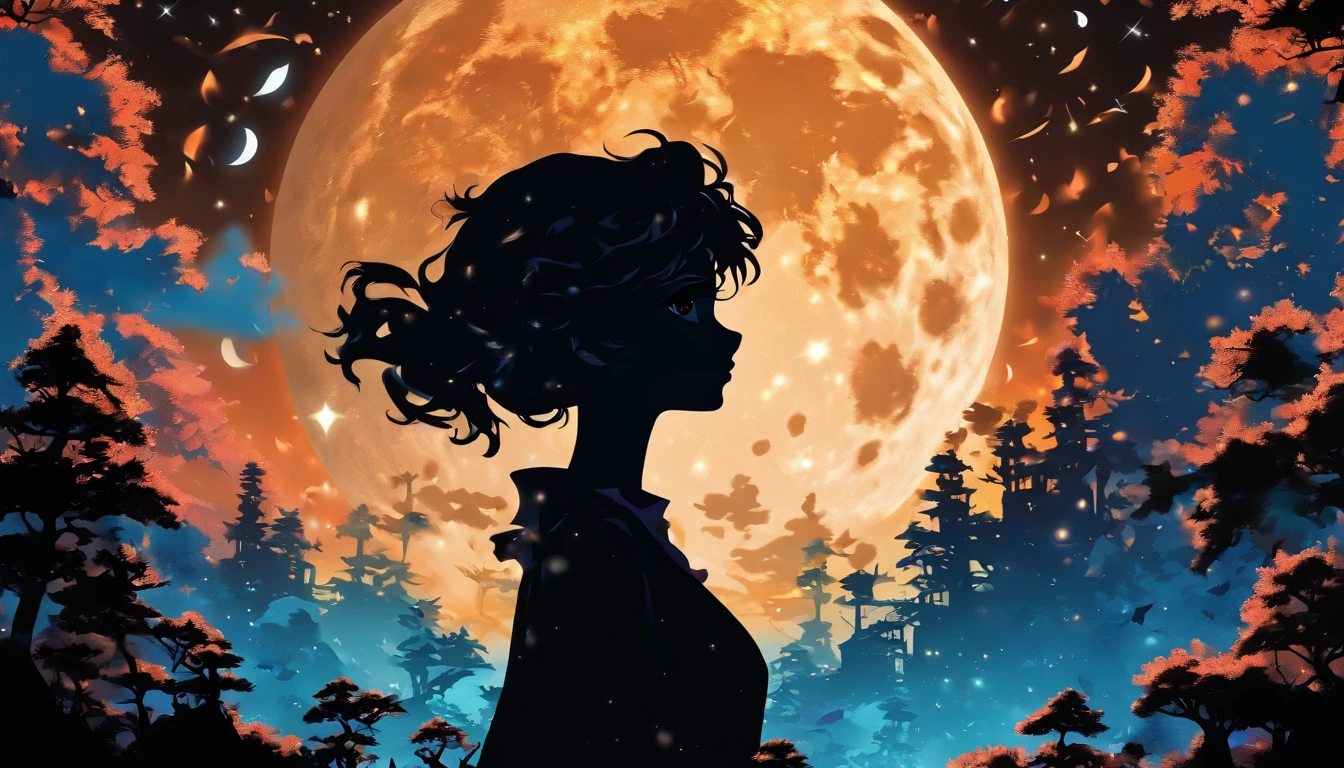 (Silhouette Art,cutouts:1.6)
(((Paper cutting art,A world where only black exists:1.3)

(Cowboy Shot),1 girl,Solo,
(Girl in dress,profile:1.2),white, Clear and beautiful face,Countless meteors、The Moon Behind、

Romper
(Dark Moon)
Textured glass background,Tarot card atmosphere、Atmosphere of the Galaxy Express
