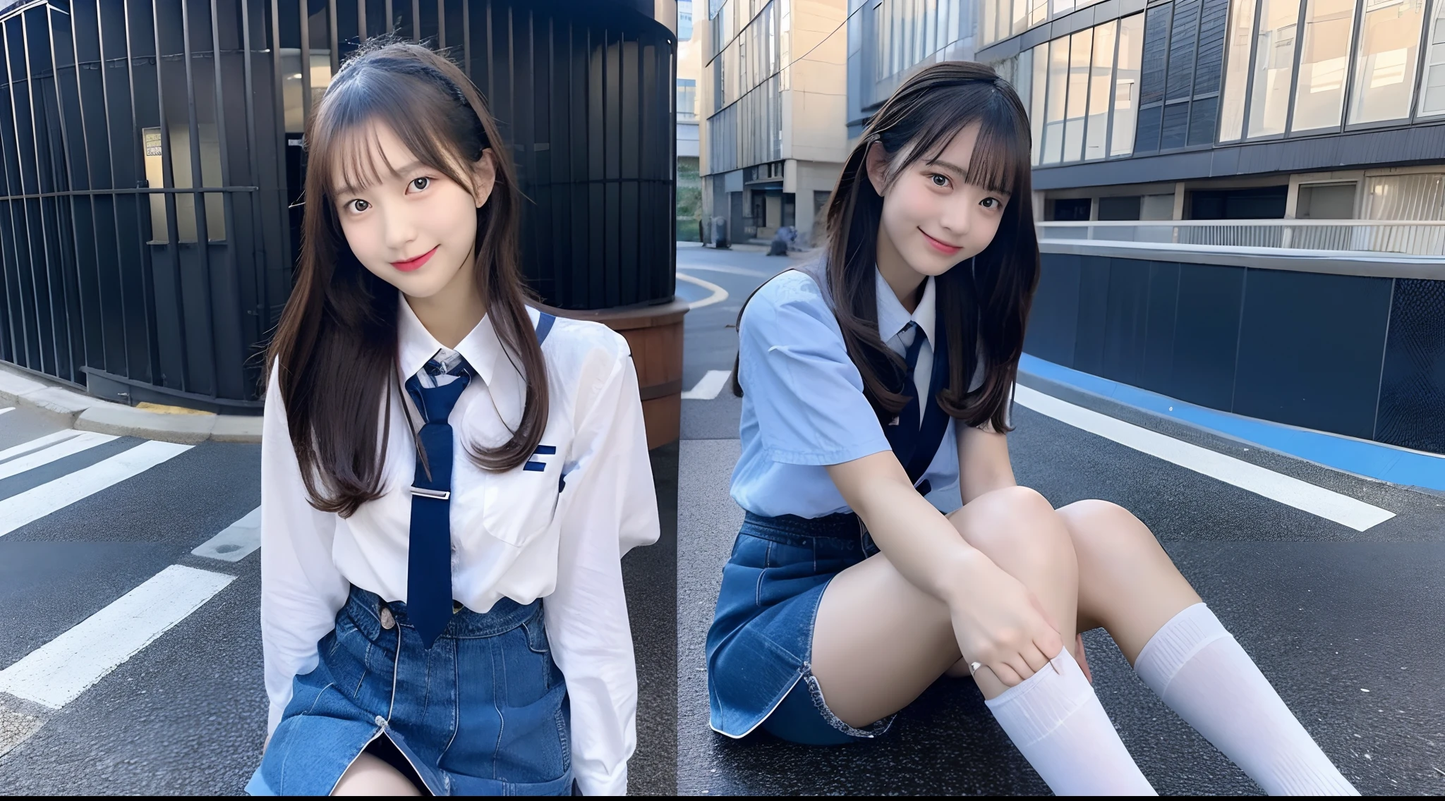 18-year-old high school girl in blue miniskirt