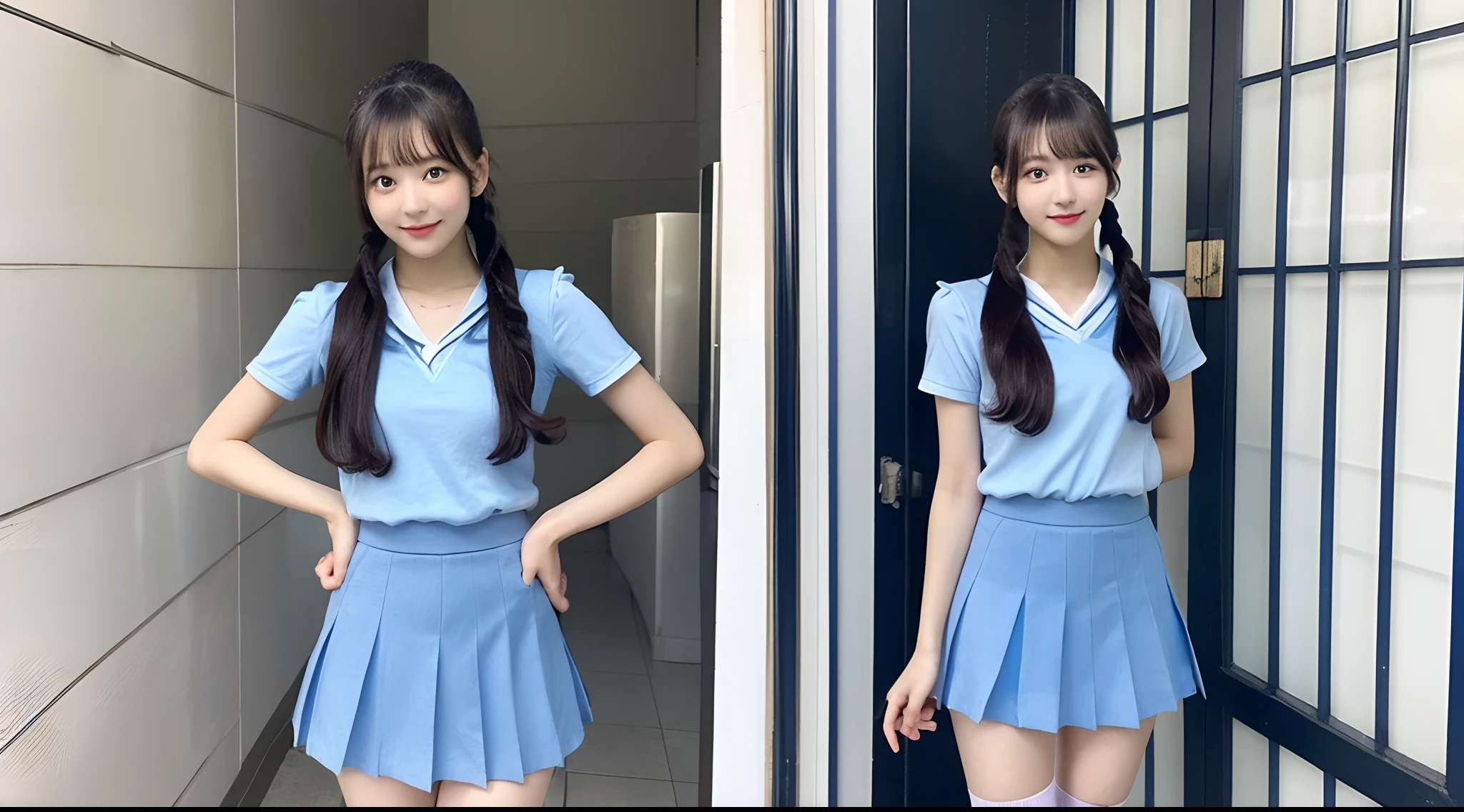 18-year-old high school girl in a light blue miniskirt（poneyTail）