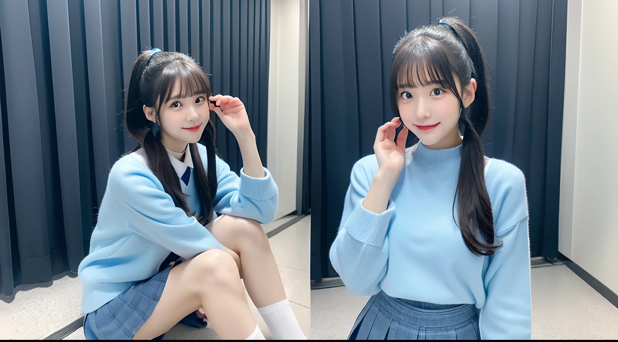 18-year-old high school girl in a light blue miniskirt(poneyTail)
