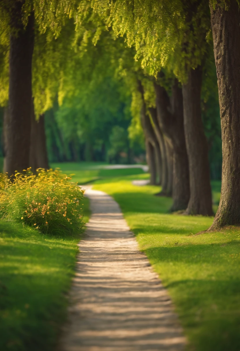 Park path，Green grass flowers，E-commerce scenario construction，masterpiece，24K，hyper HD