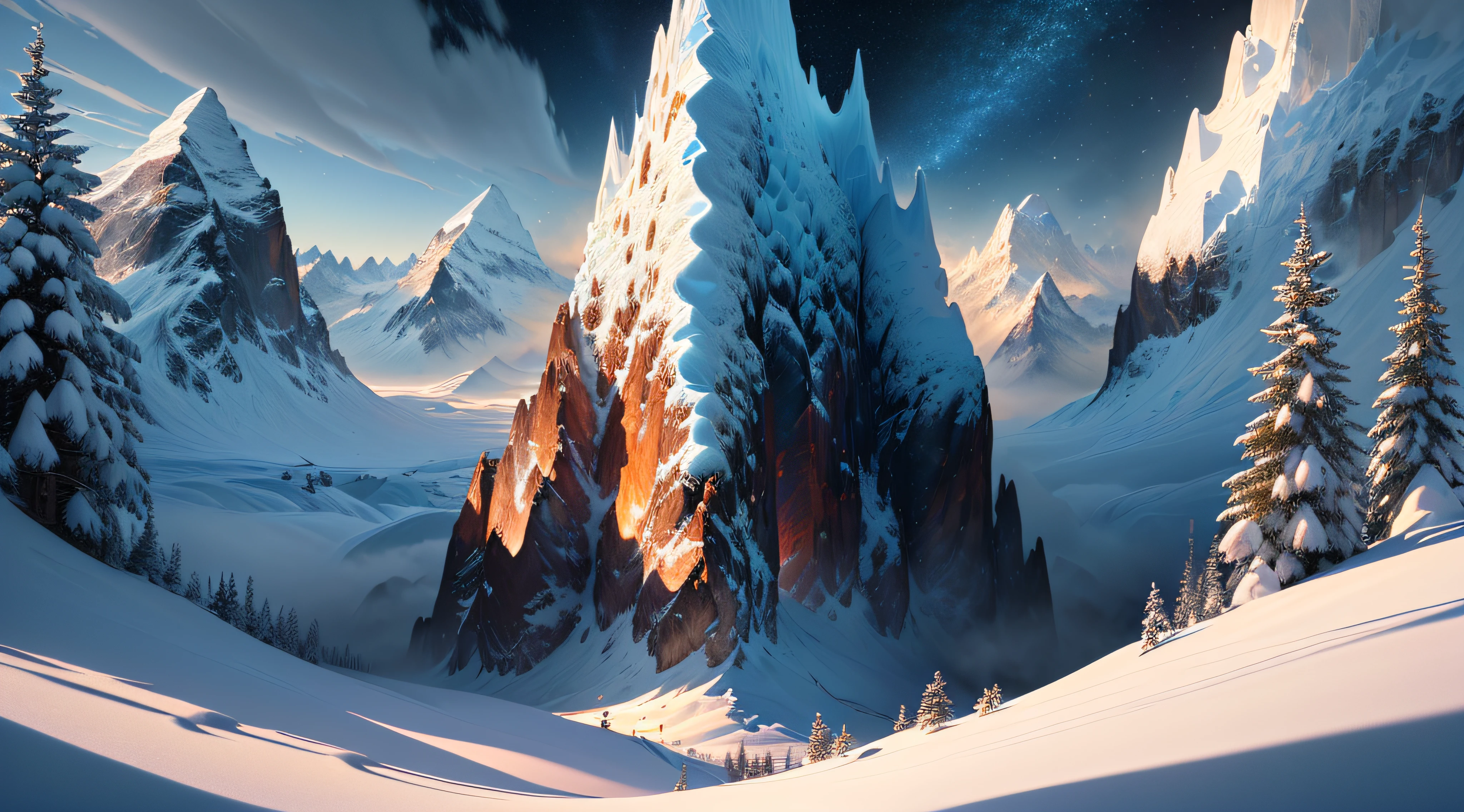 Masterpiece, best quality, (extremely detailed CG unified 8k wallpaper), (best quality), (best illustration), (best shadow), snow mountains, wilderness, snowflakes dancing,absurdity, realistic lighting, (abyss), beautiful detail lighting, Peter Mohr Bacher's art,(animated cartoon style:1.2)