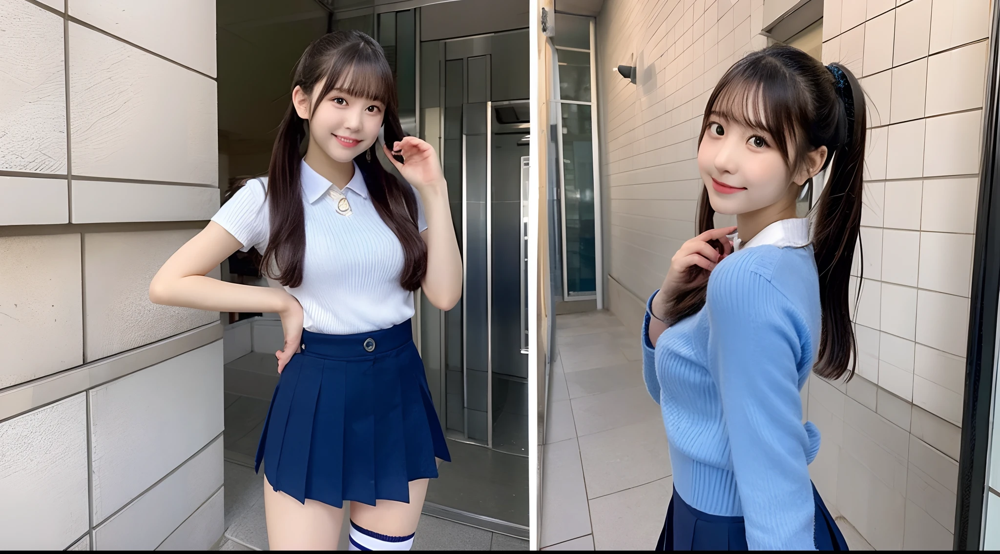 18-year-old high school girl in blue miniskirt