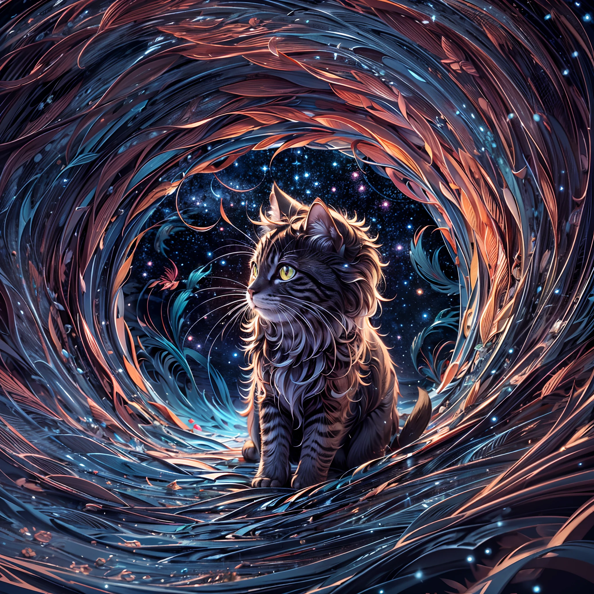 Use paper cuts to make cosmic scenes, A cat in a spacesuit is walking through a space-time tunnel，A black hole near the end，Best Quality ,masutepiece,extremely delicate and beautiful, Extremely detailed  ,Unity ,8K Wallpaper, finely detail, Best Quality,absurderes, unbelievable Ridiculous, huge filesize, Ultra-detailed, hight resolution, Extremely detailed