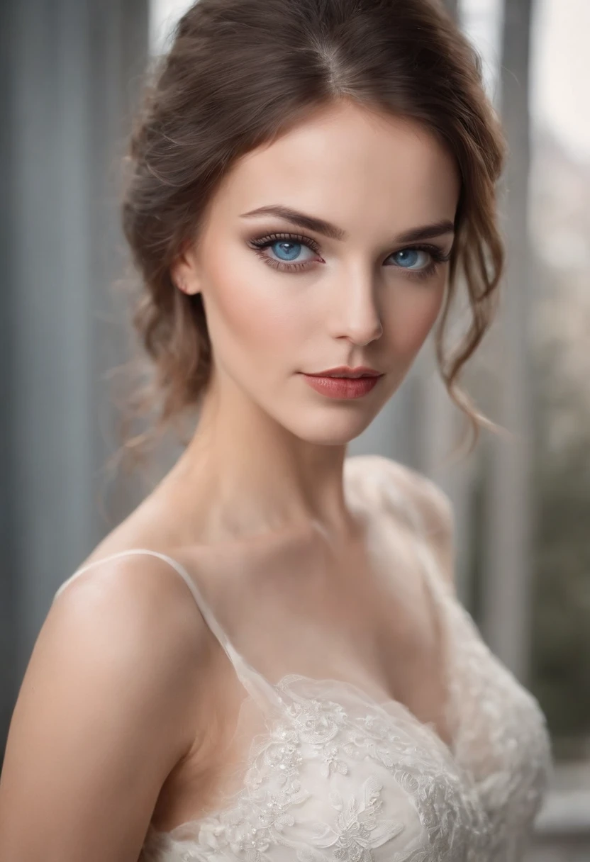 Masterpiece, absurdres, fine detail, HDR, highly detailed face and eyes, photoreal, burlesque, full body portrait of a young woman in a dark-blue and white costume ,wearing burlesque, wearing a corset , long dress , blurry background, hqphoto_portrait