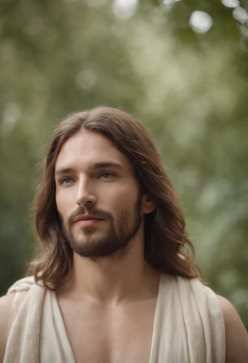 (Extrem detailliert, Bild von Jesus, best quality), Fokus auf Details, natural lightting, dynamisch, Lebendige Farben, helles Sonnenlicht, Lebendige Farben, heiteres Antlitz, Ruhe der Wellen, crystal clear turquoise water.