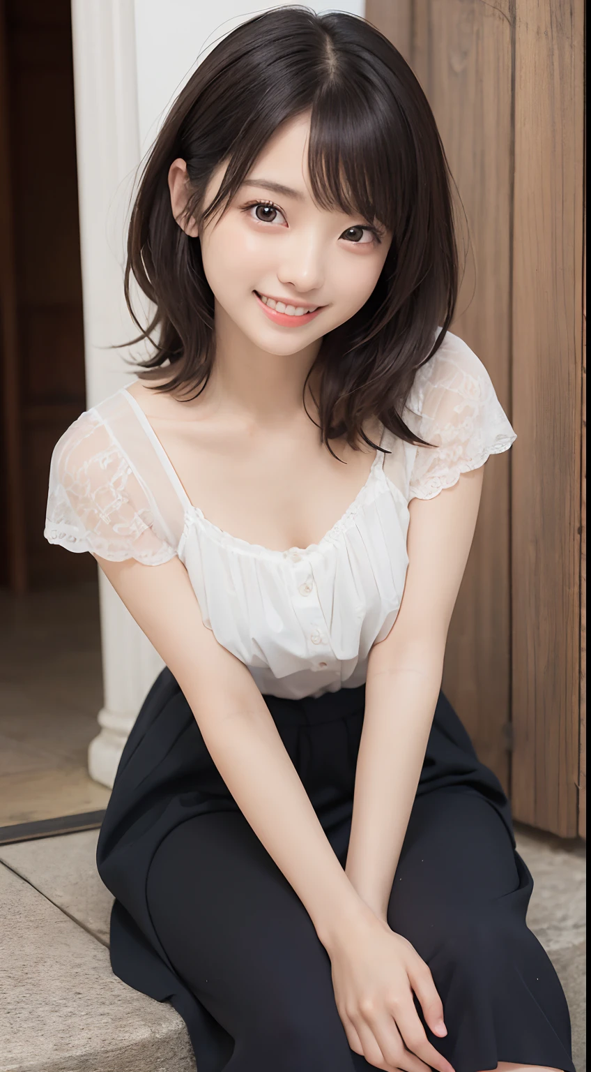 (Smile:1.3)、Raw photography、(((Ultimate beauty full body shooting)))、((glistning skin))、女の子1人、17-year-old beautiful girl in Prague、bright expression、((brown haired))、skirt by the、onepiece、bending forward、big breasts thin waist、thighs thighs thighs thighs、Short sleeve、((Big eyes that shine like jewels))、Glossy glossy skin、(Medium Hair:1.2)、No makeup、Beautiful bangs、Hair between the eyes、((masterpiece、top-quality、ultra-detailliert、Film Light、intricate-detail、hight resolution、ighly detailed))、细致背景、8KUHD、Digital SLR、Soft light、hightquality、Film grain、FujifilmXT3 、Shallow depth of field、natural soft light、Kamimei、Lush bust、