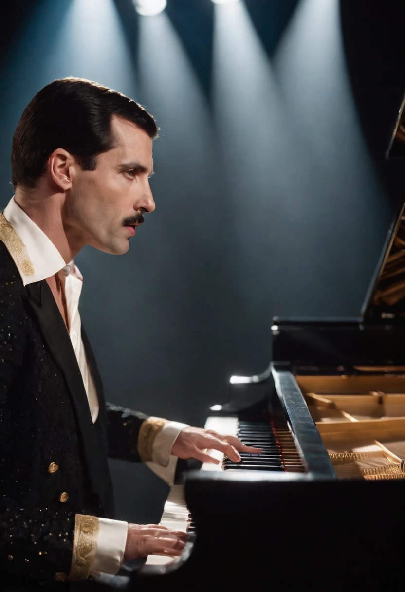 Freddie Mercury,grand piano,Pepsi,stage lighting,Chasing the light,Backlight