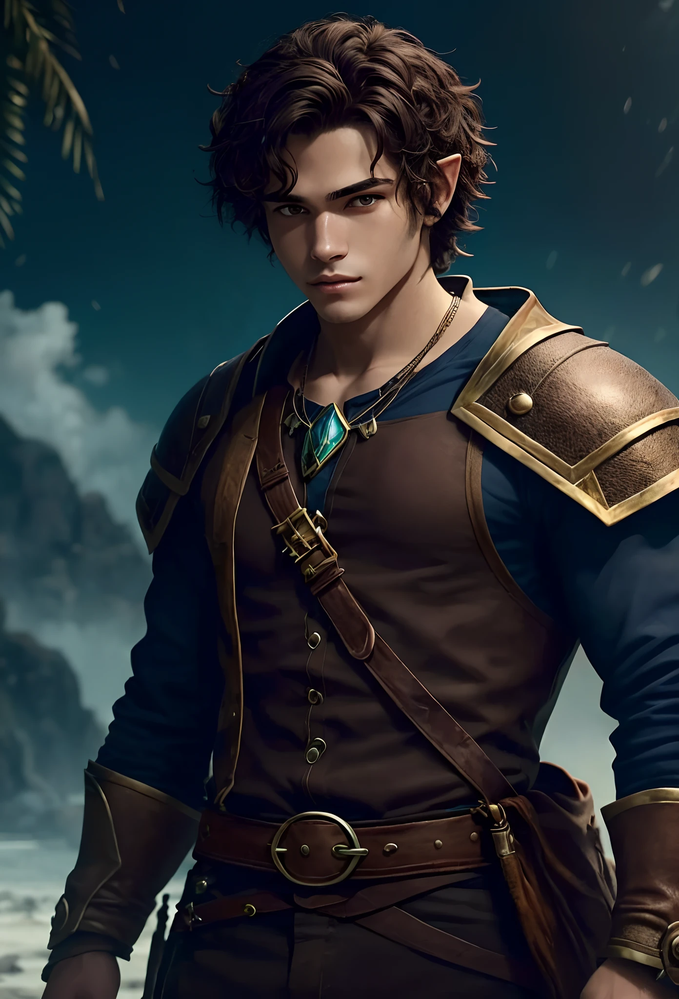 Jovem homem,meio elfo,bonito,cabelos brancos e mechas rosas,olhos rosados tom de pele bronzeado rpg de mesa, foto perfil