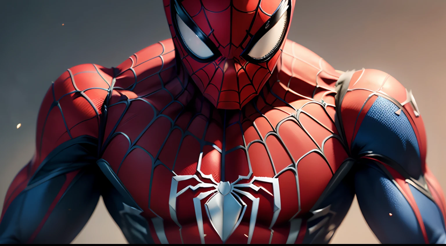 Zoom in on the intricate details of Spider-Man's costume, showcasing the small spider emblems on his suit and the fine, sharp lines that highlight the elegance of the design