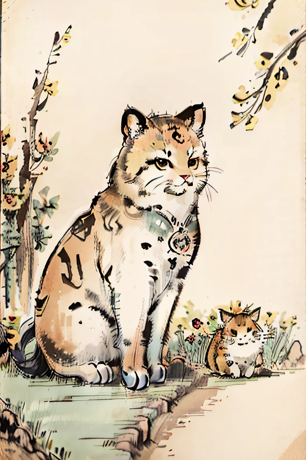 Tanuki cat,mixed patterns,Close up,Chinese folklore,Clean background,Acrylic gouache