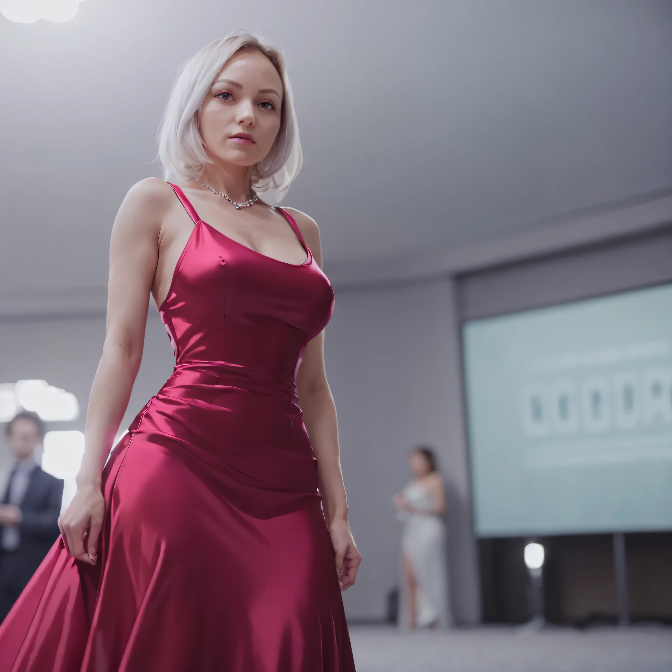 At the elegant ballroom, Irina was the center of attention. Her sexy dress, reflecting shades of ruby, made her stand out. The glow effect around her added to her charm, making her look regal. How does Irina's night at the ball unfold?
