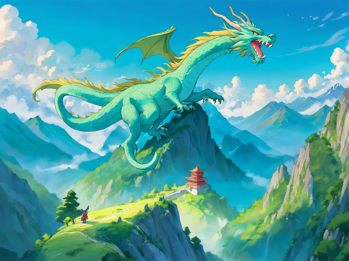 Changbai Mountain Tianchi,Directly above the Tianchi hovered a cyan dragon,China-style,Myths and legends,