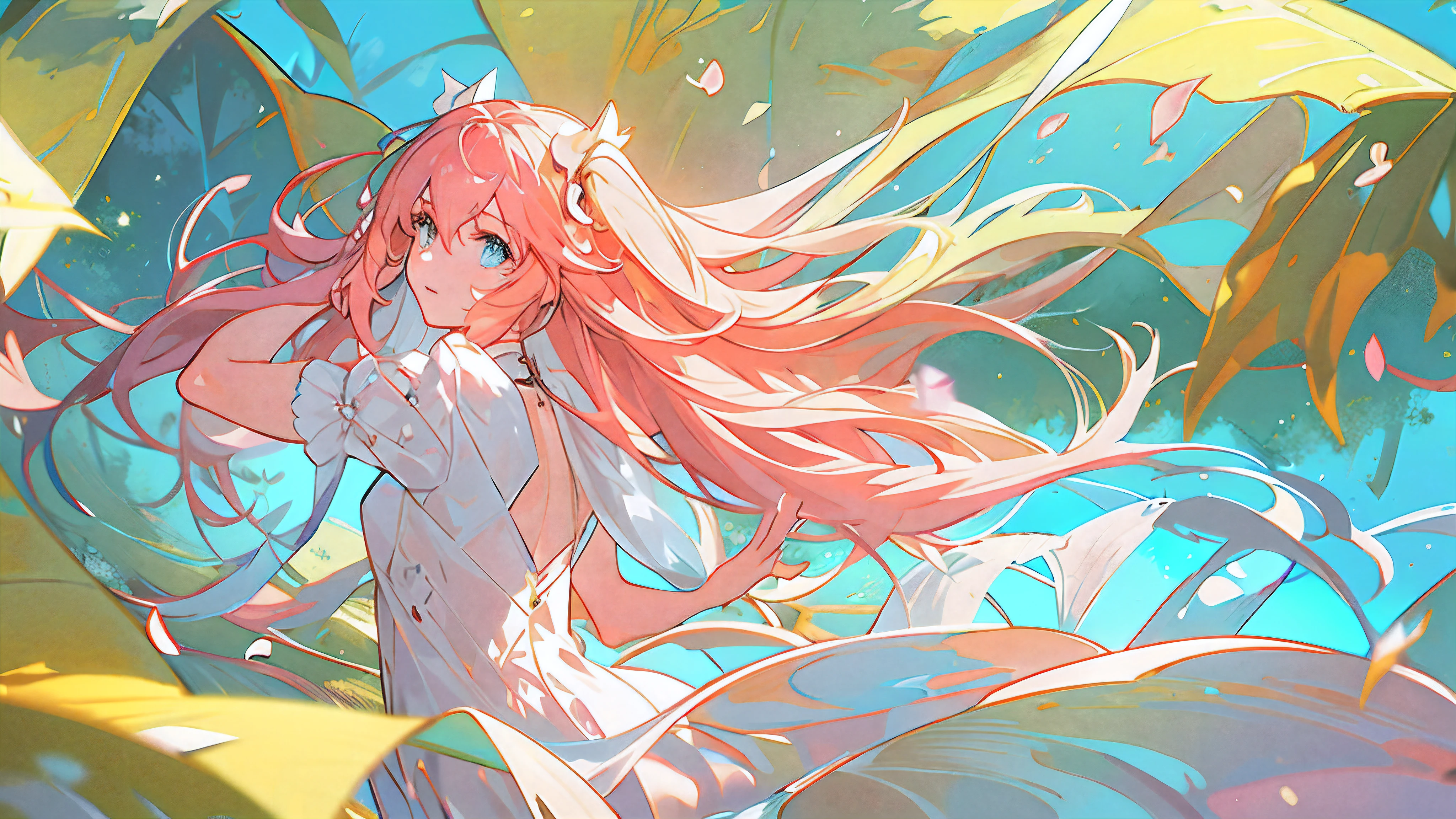 1girl in,Alone,Single,Solo,only one,One character,(((Personage as the main perspective))),(((characters in the middle))),((masutepiece)),((Best Quality)),(Ultra-detailed),(Illustration),Clear margins,Alphonse Mucha,the Extremely Detailed CG Unity 8K Wallpapers,((extremely delicate and beautiful)),(Dynamic Angle),Enchanted forest at night illuminated by glowing mushrooms,((Tindall Effect)),(Fluorescent mushroom forest background),1girl in,(arms behind back),(Beautiful detailed eyes),Cute pink eyes,Golden pupil,Detailed face,Upper body,White Dress,messy floating pink hair,disheveled hair,Focus,(beautiful water),River,Flying butterfly,Sunlight,shine,Chiaroscuro,Ray-Ban_tracing,(Painting),[[[[[[8k artistic photography]]]]]],