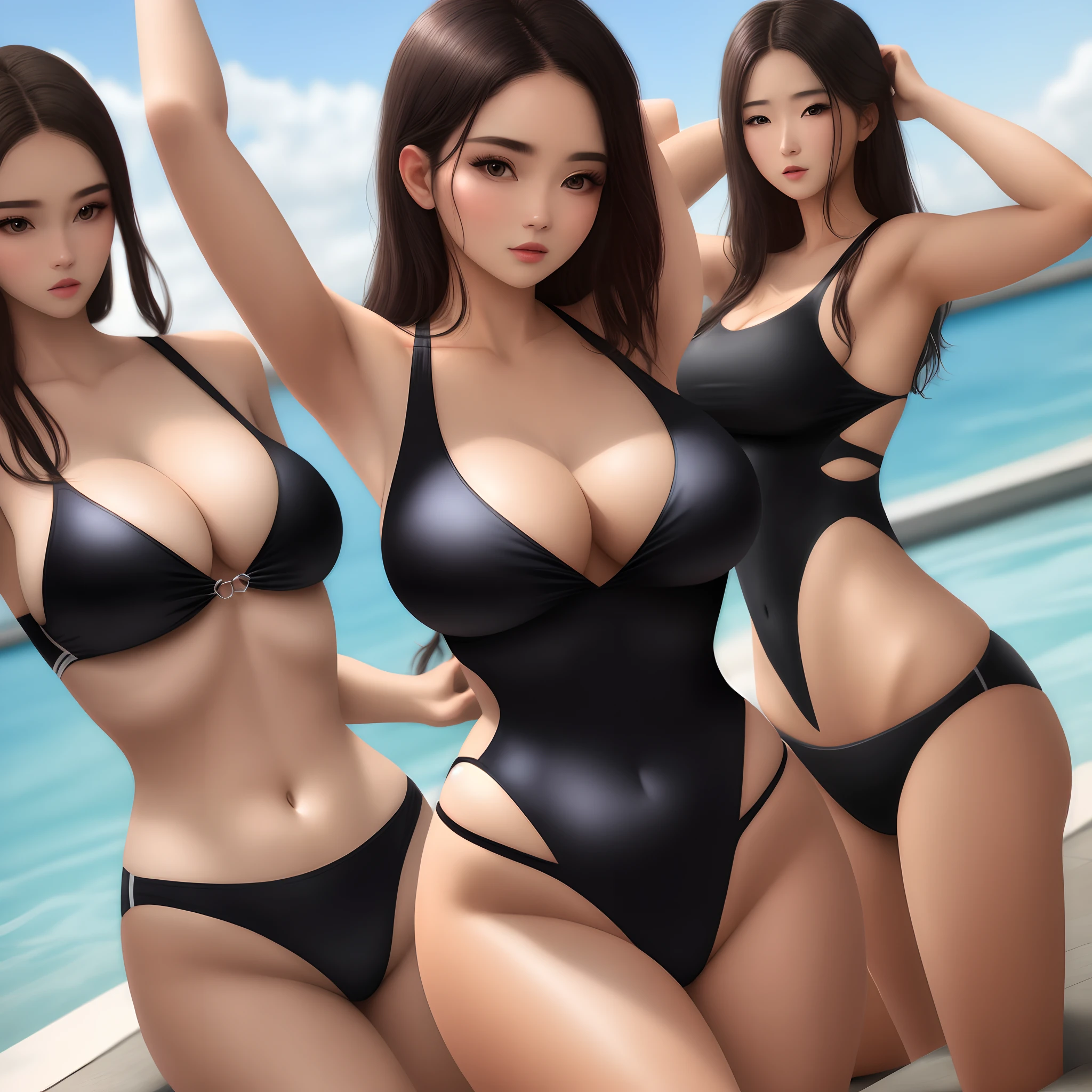 Beautiful big breasted swimsuit erotic seduction black silk
