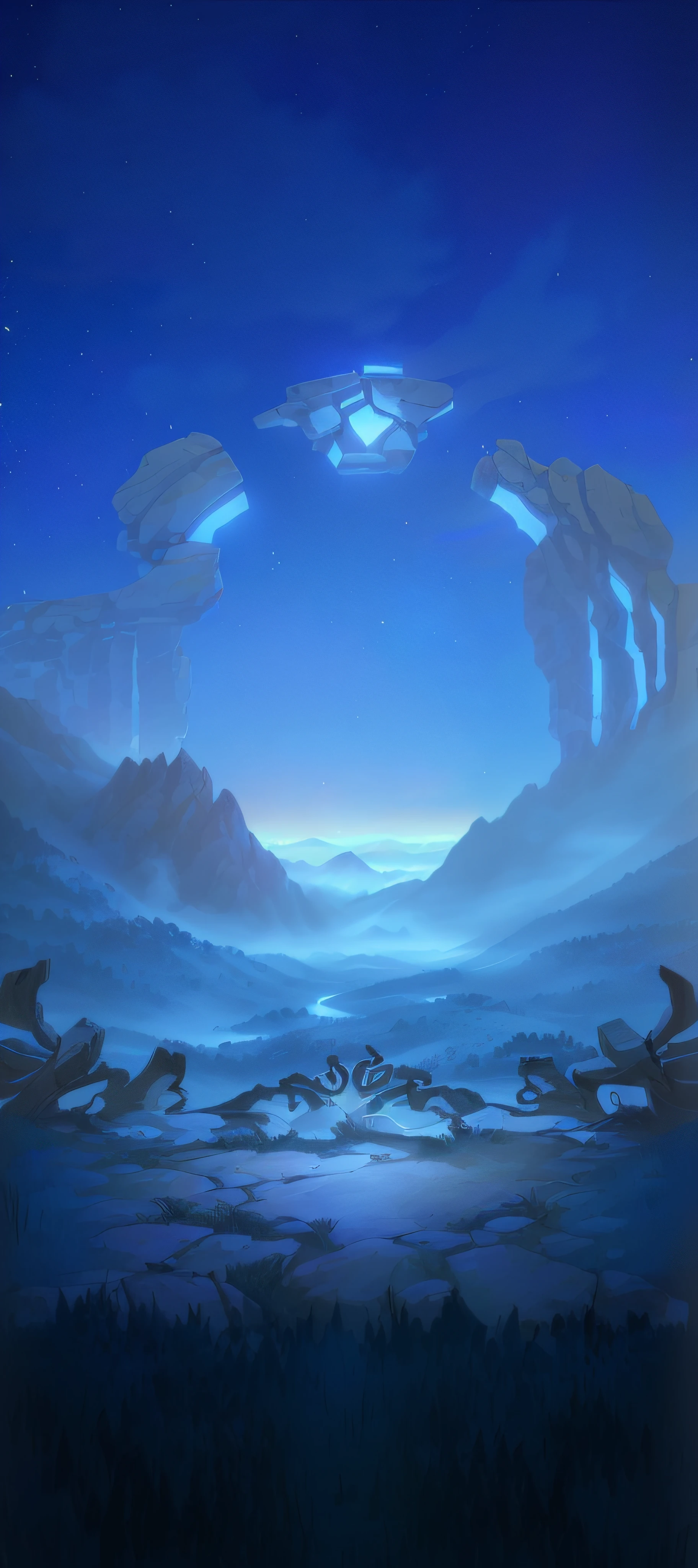 nigh sky,The tree,ln the forest,mountain ranges,unreal engine rendered