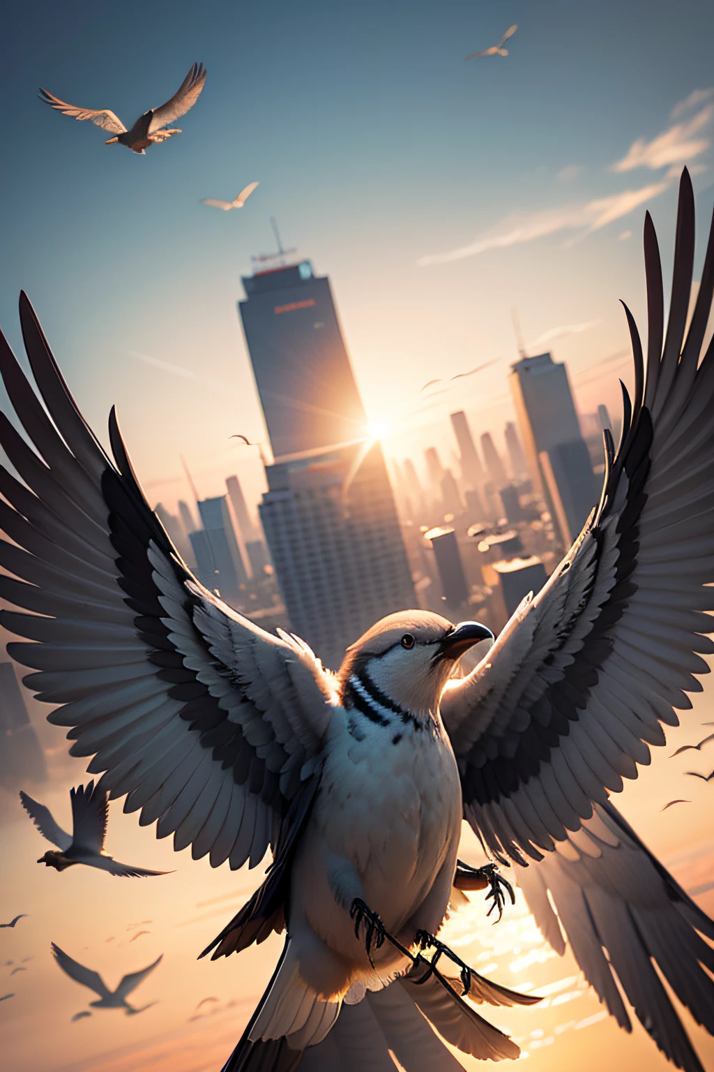 a bird flying in a group of birds in air