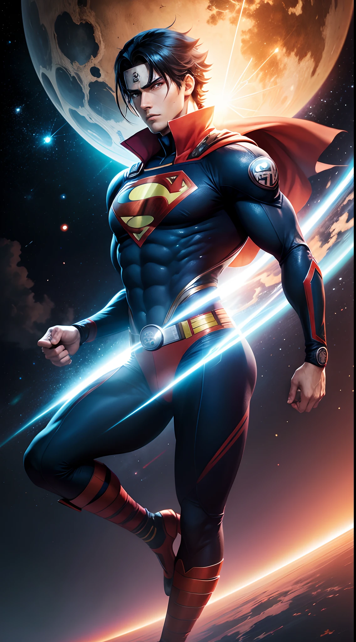 1 Personagen, Merger between Naruto and Superman, fundo planeta terra, Orbit, outer space