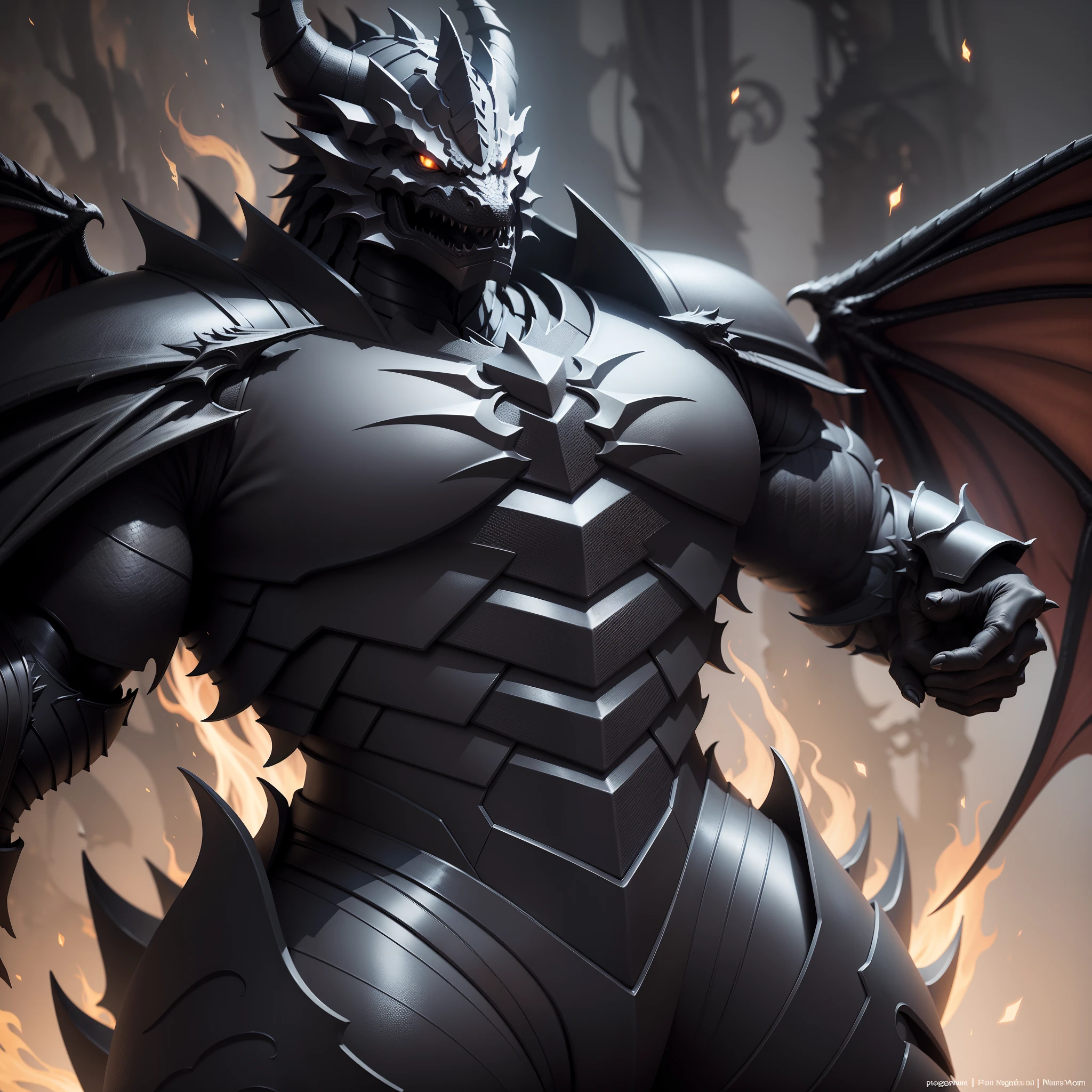 (Black Dragon:5),Humanoid,binh,(musculature),Wear heavy armor,(Huge size),(Dragon wings)
