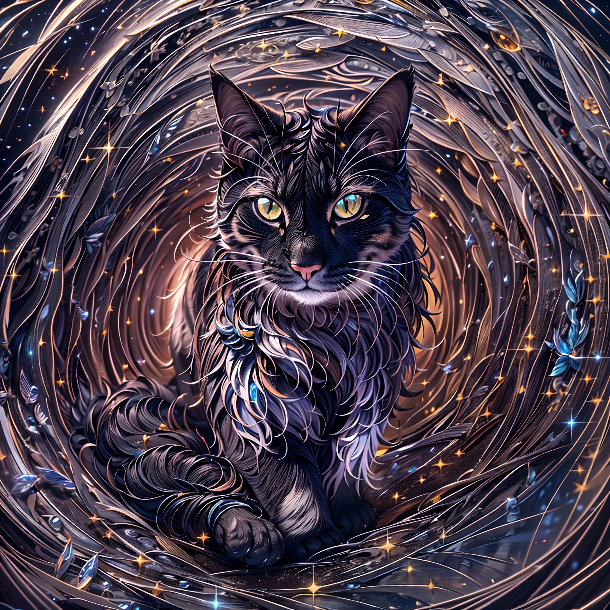 Use paper cuts to make cosmic scenes, A cat in a spacesuit is walking through a space-time tunnel，A black hole near the end，Best Quality ,masutepiece,extremely delicate and beautiful, Extremely detailed  ,Unity ,8K Wallpaper, finely detail, Best Quality,absurderes, unbelievable Ridiculous, huge filesize, Ultra-detailed, hight resolution, Extremely detailed