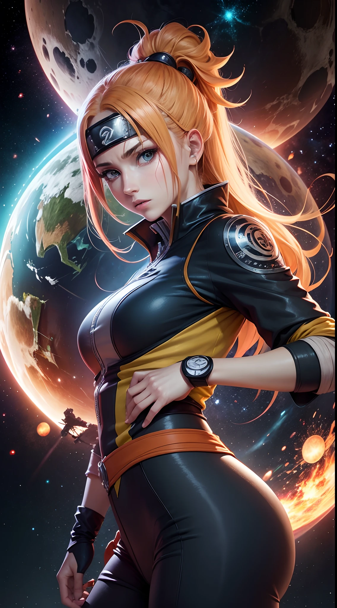 1 Personagen, Merger between Naruto and Harry Potter, fundo planeta terra, Orbit, outer space