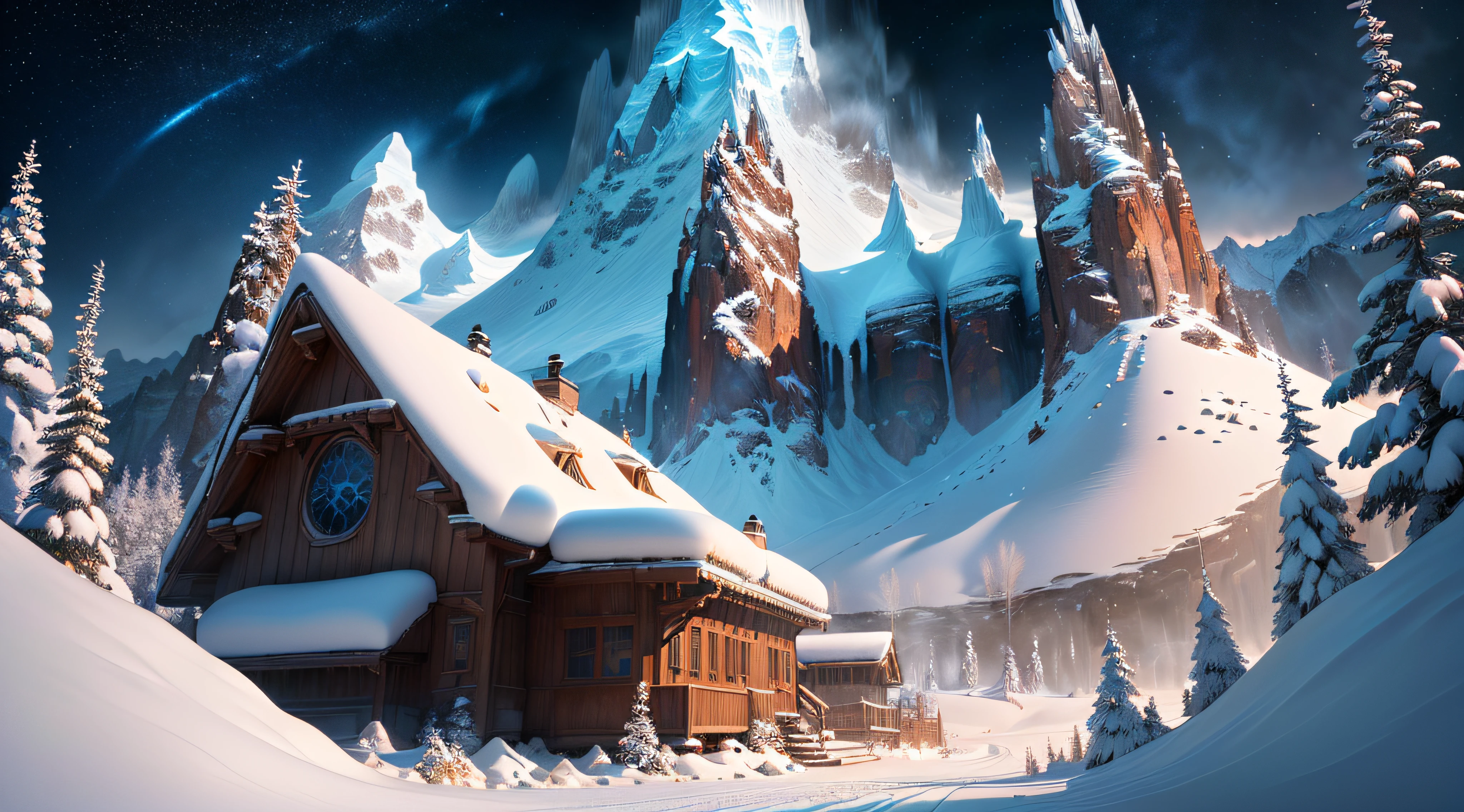 Masterpiece, best quality, (extremely detailed CG unified 8k wallpaper), (best quality), (best illustration), (best shadow), snow mountains, wilderness, snowflakes dancing,absurdity, realistic lighting, (abyss), beautiful detail lighting, Peter Mohr Bacher's art,(animated cartoon style:1.2)