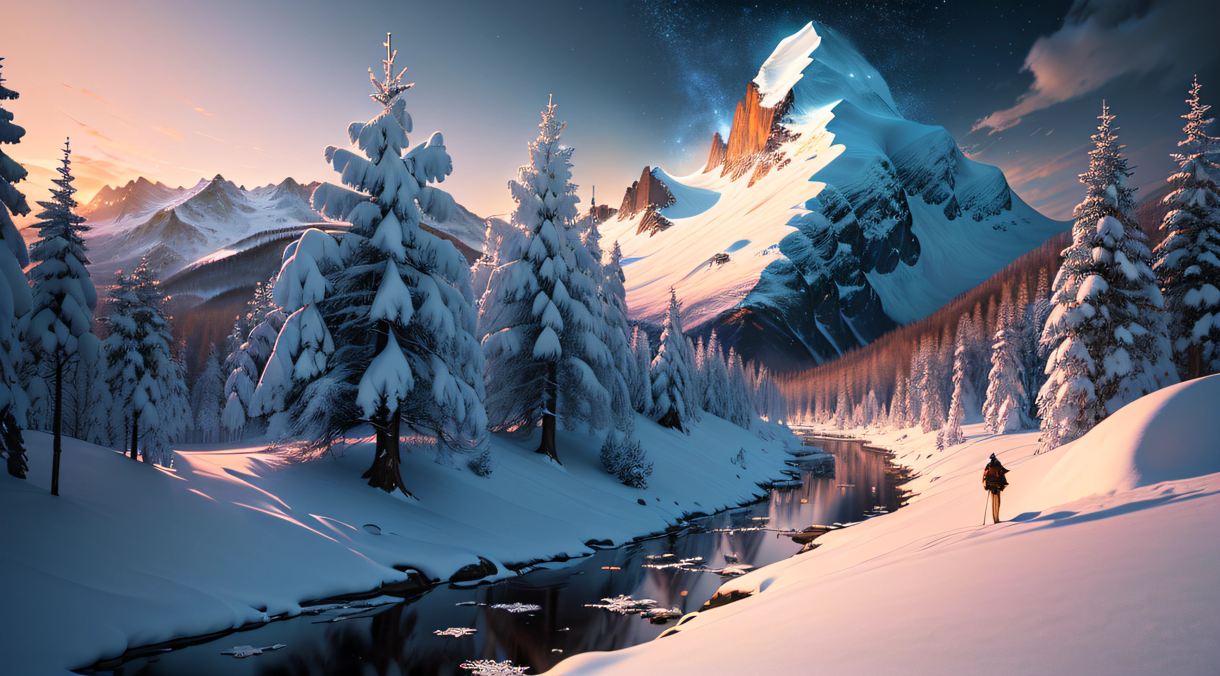 Masterpiece, best quality, (extremely detailed CG unified 8k wallpaper), (best quality), (best illustration), (best shadow), snow mountains, wilderness, snowflakes dancing,absurdity, realistic lighting, (abyss), beautiful detail lighting, Peter Mohr Bacher's art,(animated cartoon style:1.2)