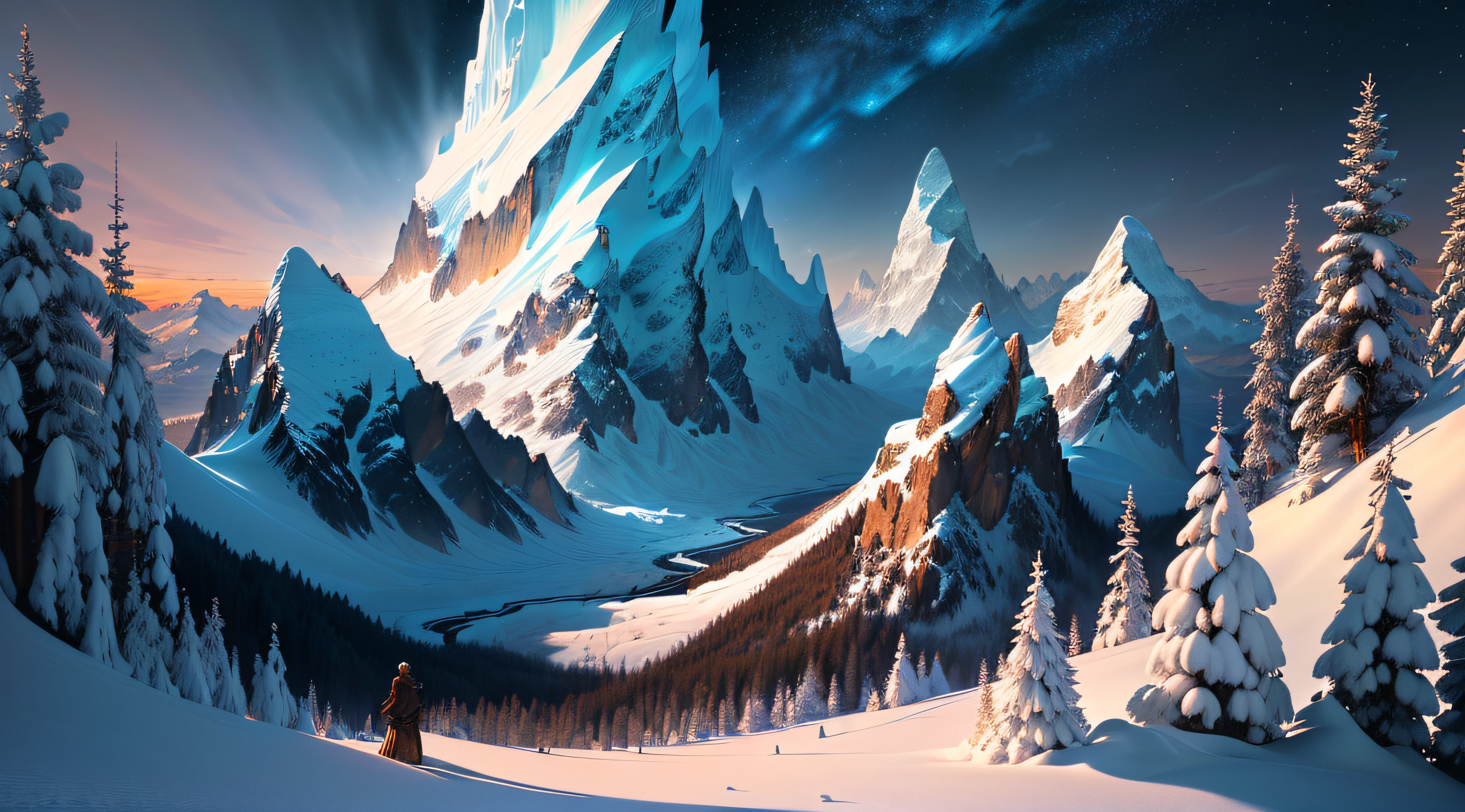 Masterpiece, best quality, (extremely detailed CG unified 8k wallpaper), (best quality), (best illustration), (best shadow), snow mountains, wilderness, snowflakes dancing,absurdity, realistic lighting, (abyss), beautiful detail lighting, Peter Mohr Bacher's art,(animated cartoon style:1.2)