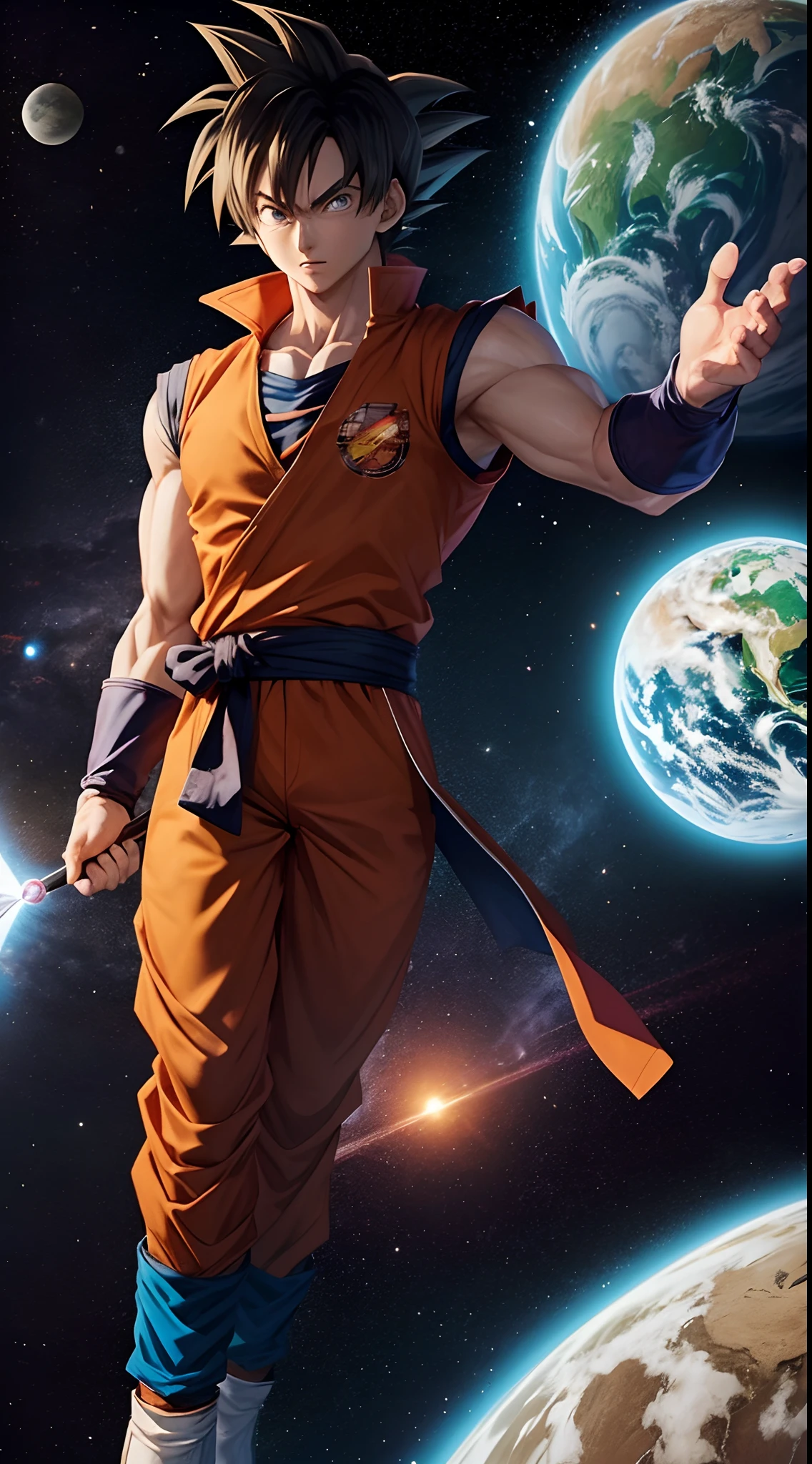 1 Personagen, Merger between Goku and Harry Potter, fundo planeta terra, Orbit, outer space