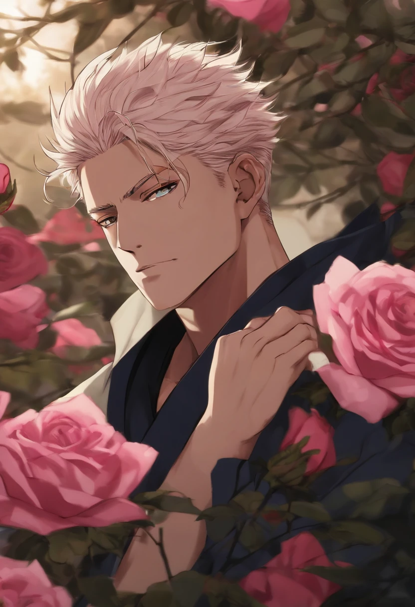 de cabelo castanho e olhos rosas estilo jujutsu kaisen